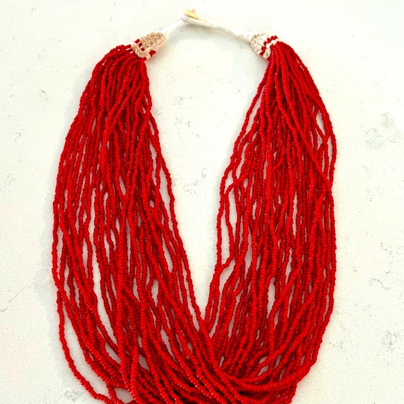 Vintage Multi strand Native American Red Coral Seed Bead Woven Torsade Necklace. - Picture 1 of 14